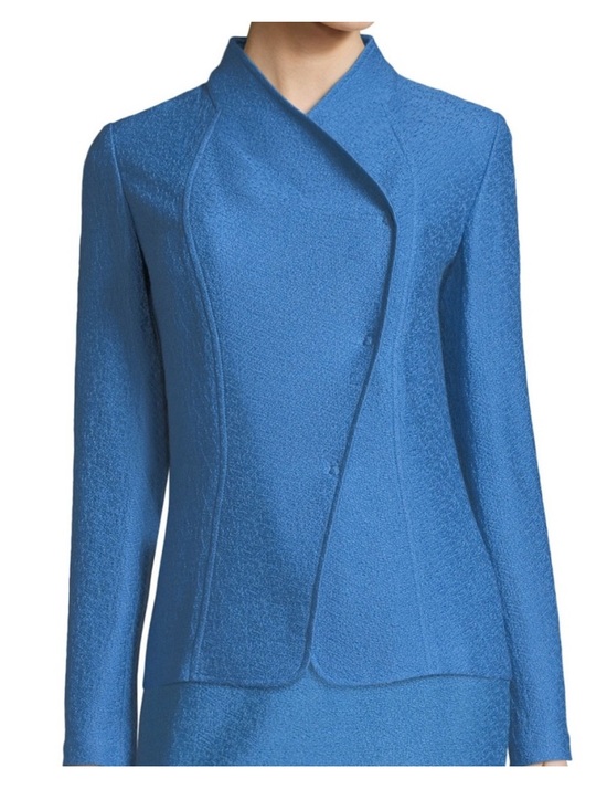 St. John Collection Jackets & Blazers - St. John Collection Wool Blend Hannah Knit Stand Collar Jacket, Niagara, Size 10